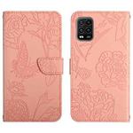 For Xiaomi Mi 10 Lite 5G Skin Feel Butterfly Peony Embossed Leather Phone Case(Pink)