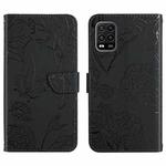 For Xiaomi Mi 10 Lite 5G Skin Feel Butterfly Peony Embossed Leather Phone Case(Black)