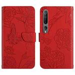 For Xiaomi Mi 10 / 10 Pro 5G Skin Feel Butterfly Peony Embossed Leather Phone Case(Red)