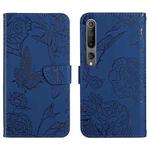 For Xiaomi Mi 10 / 10 Pro 5G Skin Feel Butterfly Peony Embossed Leather Phone Case(Blue)