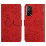 For Xiaomi Mi 10T 5G Skin Feel Butterfly Peony Embossed Leather Phone Case(Red)