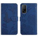 For Xiaomi Mi 10T 5G Skin Feel Butterfly Peony Embossed Leather Phone Case(Blue)