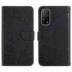 For Xiaomi Mi 10T 5G Skin Feel Butterfly Peony Embossed Leather Phone Case(Black)