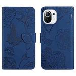 For Xiaomi Mi 11 Skin Feel Butterfly Peony Embossed Leather Phone Case(Blue)