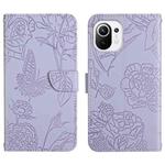 For Xiaomi Mi 11 Skin Feel Butterfly Peony Embossed Leather Phone Case(Purple)