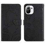 For Xiaomi Mi 11 Skin Feel Butterfly Peony Embossed Leather Phone Case(Black)
