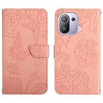 For Xiaomi Mi 11 Pro Skin Feel Butterfly Peony Embossed Leather Phone Case(Pink)
