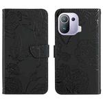 For Xiaomi Mi 11 Pro Skin Feel Butterfly Peony Embossed Leather Phone Case(Black)