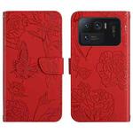 For Xiaomi Mi 11 Ultra Skin Feel Butterfly Peony Embossed Leather Phone Case(Red)