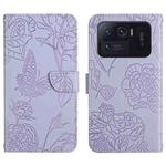 For Xiaomi Mi 11 Ultra Skin Feel Butterfly Peony Embossed Leather Phone Case(Purple)