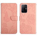 For Xiaomi Mi 11T / 11T Pro Skin Feel Butterfly Peony Embossed Leather Phone Case(Pink)
