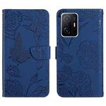 For Xiaomi Mi 11T / 11T Pro Skin Feel Butterfly Peony Embossed Leather Phone Case(Blue)