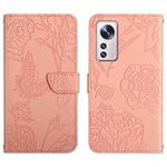 For Xiaomi 12 / 12 Pro Skin Feel Butterfly Peony Embossed Leather Phone Case(Pink)