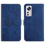 For Xiaomi 12 / 12 Pro Skin Feel Butterfly Peony Embossed Leather Phone Case(Blue)