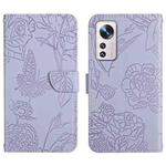 For Xiaomi 12 / 12 Pro Skin Feel Butterfly Peony Embossed Leather Phone Case(Purple)