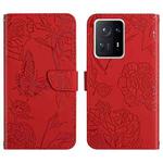 For Xiaomi Mi Mix 4 Skin Feel Butterfly Peony Embossed Leather Phone Case(Red)