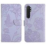 For Xiaomi Mi Note 10 Lite Skin Feel Butterfly Peony Embossed Leather Phone Case(Purple)