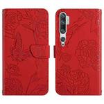 For Xiaomi Mi Note 10 / Note 10 Pro Skin Feel Butterfly Peony Embossed Leather Phone Case(Red)