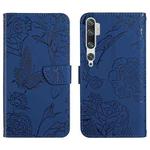 For Xiaomi Mi Note 10 / Note 10 Pro Skin Feel Butterfly Peony Embossed Leather Phone Case(Blue)