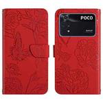 For Xiaomi Poco M4 Pro 4G Skin Feel Butterfly Peony Embossed Leather Phone Case(Red)
