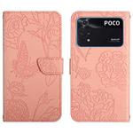 For Xiaomi Poco M4 Pro 4G Skin Feel Butterfly Peony Embossed Leather Phone Case(Pink)