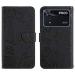 For Xiaomi Poco M4 Pro 4G Skin Feel Butterfly Peony Embossed Leather Phone Case(Black)