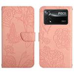 For Xiaomi Poco X4 Pro 5G Skin Feel Butterfly Peony Embossed Leather Phone Case(Pink)