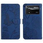 For Xiaomi Poco X4 Pro 5G Skin Feel Butterfly Peony Embossed Leather Phone Case(Blue)