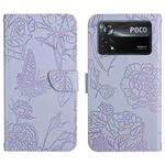 For Xiaomi Poco X4 Pro 5G Skin Feel Butterfly Peony Embossed Leather Phone Case(Purple)