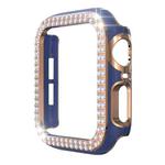 Double-Row Diamond Two-color Electroplating PC Watch Case For Apple Watch Series 3&2&1 38mm(Navy Blue+Rose Gold)