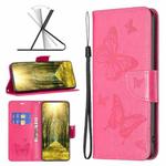 For Xiaomi Redmi 10 5G / Note 11E Two Butterflies Embossing Leather Phone Case(Rose Red)