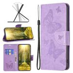 For Xiaomi Redmi 10 5G / Note 11E Two Butterflies Embossing Leather Phone Case(Purple)