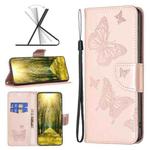 For Xiaomi Redmi 10C Two Butterflies Embossing Leather Phone Case(Rose Gold)