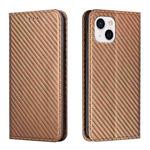 For iPhone 13 Carbon Fiber Texture Flip Holder Leather Phone Case(Brown)