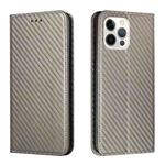 For iPhone 13 Pro Carbon Fiber Texture Flip Holder Leather Phone Case (Grey)