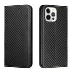 For iPhone 13 Pro Max Carbon Fiber Texture Flip Holder Leather Phone Case (Black)