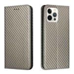 For iPhone 13 Pro Max Carbon Fiber Texture Flip Holder Leather Phone Case (Grey)