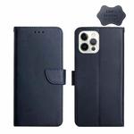 For iPhone 13 Pro Max Genuine Leather Fingerprint-proof Horizontal Flip Phone Case (Blue)