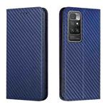 For Xiaomi Redmi 10 Carbon Fiber Texture Flip Holder Leather Phone Case(Blue)
