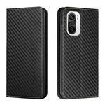 For Xiaomi Redmi K40 Carbon Fiber Texture Flip Holder Leather Phone Case(Black)