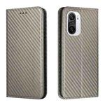 For Xiaomi Redmi K40 Carbon Fiber Texture Flip Holder Leather Phone Case(Grey)