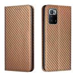 For Xiaomi Redmi Note 10 Pro 5G Carbon Fiber Texture Flip Holder Leather Phone Case(Brown)