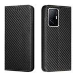For Xiaomi Mi 11T Carbon Fiber Texture Flip Holder Leather Phone Case(Black)