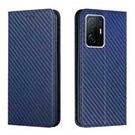For Xiaomi Mi 11T Carbon Fiber Texture Flip Holder Leather Phone Case(Blue)