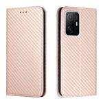 For Xiaomi Mi 11T Carbon Fiber Texture Flip Holder Leather Phone Case(Rose Gold)