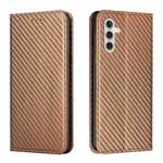 For Samsung Galaxy A13 5G Carbon Fiber Texture Flip Holder Leather Phone Case(Brown)