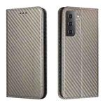 For Samsung Galaxy S22 5G Carbon Fiber Texture Flip Holder Leather Phone Case(Grey)