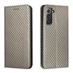 For Samsung Galaxy S22+ 5G Carbon Fiber Texture Flip Holder Leather Phone Case(Grey)