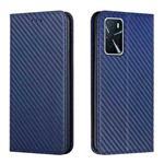 For OPPO A16 Carbon Fiber Texture Flip Holder Leather Phone Case(Blue)