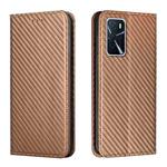 For OPPO A16 Carbon Fiber Texture Flip Holder Leather Phone Case(Brown)